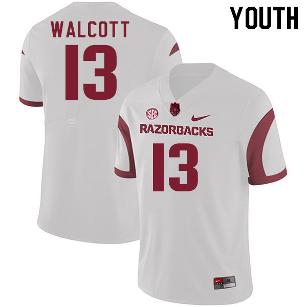 Youth #13 Alfahiym Walcott Arkansas Razorback College Football Jerseys Stitched Sale-White - Click Image to Close